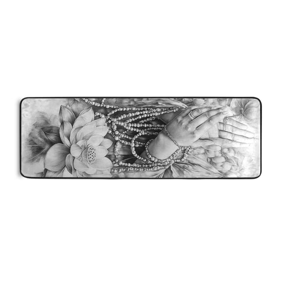 Hand and Lotus Sketch Runner Rug for Hallways Kitchen Non Slip 2'x 6' Washable Hall Carpet for Bedroom Entryway Laundry Room
