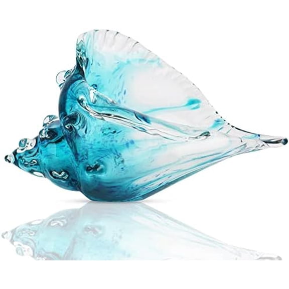 Hand-blown glass conch sculpture, modern green sea glass art decorative conch statue, coastal decor shell sculpture, suitable for living room TV cabinets, offices, shelf decorations and ornaments.