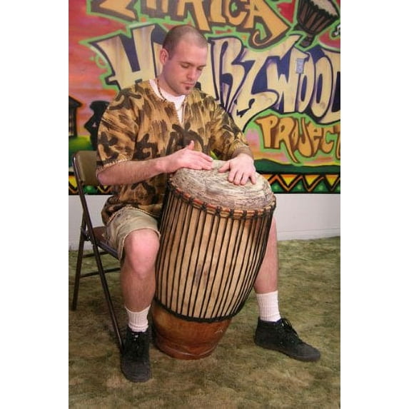 Hand-carved African Solid Wood Conga Drum - 13x30 - Super Tumba with Bass