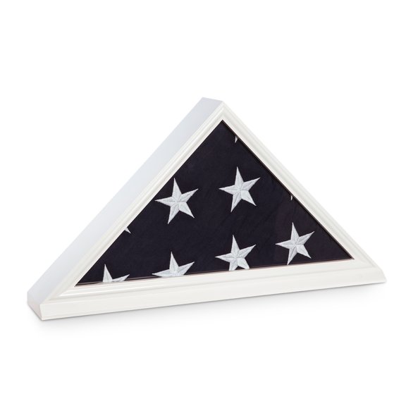 Hand crafted 5' x 9.5' burial flag display case in solid white wood.