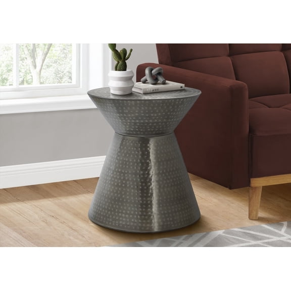 Hand-crafted Grey Metal Drum Accent Table for Rooms|Modern Design|Easy Assembly