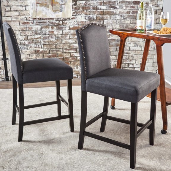 Hand - crafted & Visually Stunning Details - Set of 2 Upholstered Counter Stools for Hard Floors