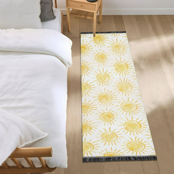 Hand-draw Sun Runner Area Rug 2x6 Soft Non-Slip Washable Bedside Carpet for Hallway Bedroom Living Room Home Decor