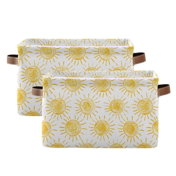 Hand-draw Sun Storage Bins with Handle Fabric Organizer Basket Foldable Box 2 Pack 14.2x10.2x8.3