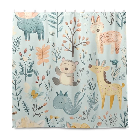 Hand-drawn Animal Pattern 72x72 Waterproof Shower Curtain Liners Durable Metal C-Hooks Fade-Proof Thermal Print Anti-Splash