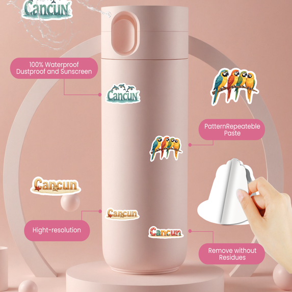 Hand - drawn Cancun Theme Stickers, Waterproof Cancun Theme Sticker for Water Bottle Laptop Phone Cases Planner Skateboard Luggage Helmet Party Favor Decor, Ideal for Adults Teens Teacher Rewards