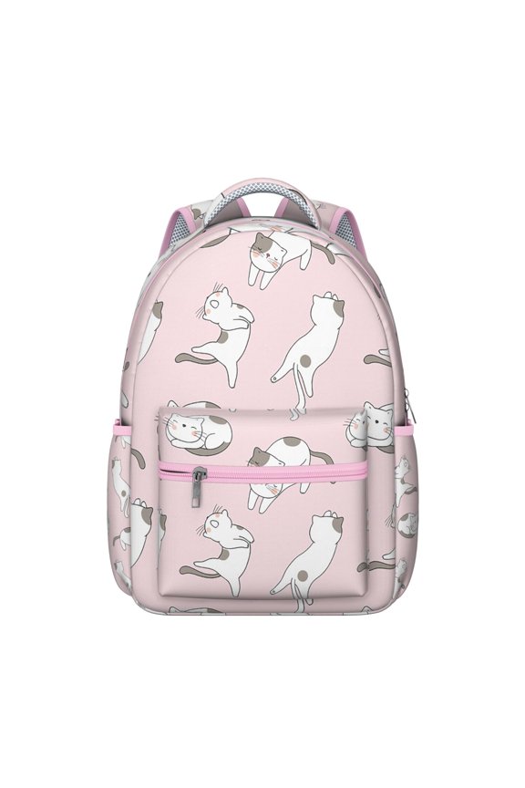 Hand-drawn Cat Graphic Student School Backpack with Cute Cat and Pet Lover Design Artistic Watercolor Print Book Bag