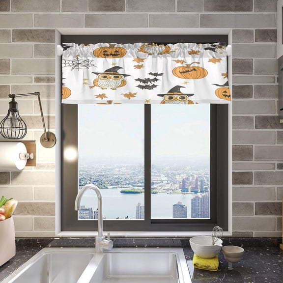 Hand-drawn Cute Owls Pattern Curtain Valances Window Treatment Rod Pocket Drape Valance 54" X 18" for Kitchen Living Room Bedroom