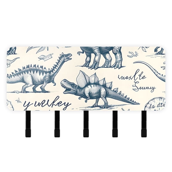 Hand-drawn Dinosaurs Mail Holder Organizer Wall Mount with Shelf Key Holder Key Rack with 5 Key Hooks for Wall Decorative