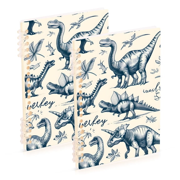 Hand-drawn Dinosaurs Ring Binder Notebook Journey Note Diary College Ruled Spiral Notebook Study Loose Leaf Paper A5 60 Pages