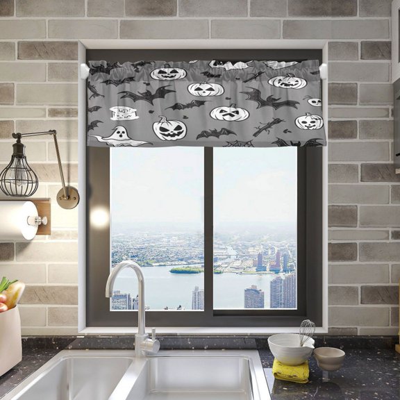 Hand-drawn Halloween Elements Curtain Valances Window Treatment Rod Pocket Drape Valance 54" X 18" for Kitchen Living Room Bedroom