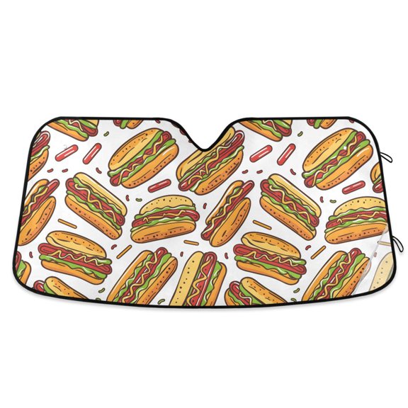 Hand-drawn Hot Dog Car Windshield Sun Shade Foldable Car Front Window Visor Heat and UV Protection 55x27.6