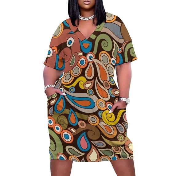 Hand drawn Retro Vintage Funky Design Loose Pocket Dress women"s summer jumpsuit long sleeve dress dresses summer woman 2025