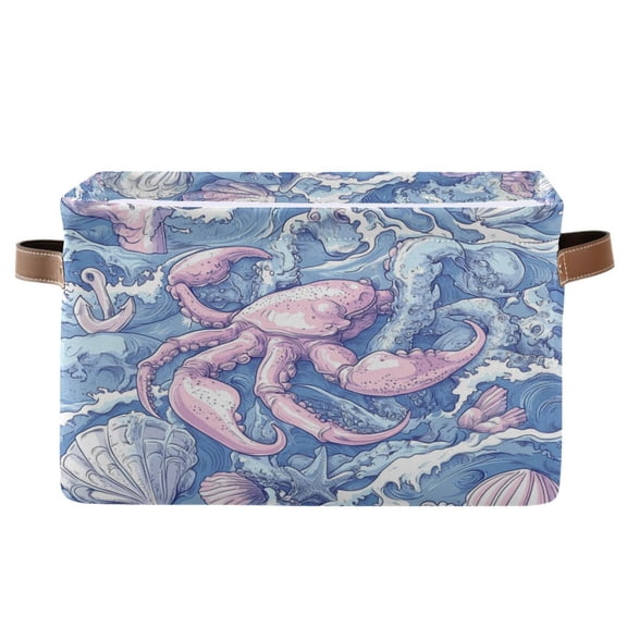 Hand-drawn Sea Creatures Foldable Storage Basket,Canvas Fabric Foldable Storage Bins with Handles Open Home Storage Bins Boxes for Toy Book Shelf Closet Baskets
