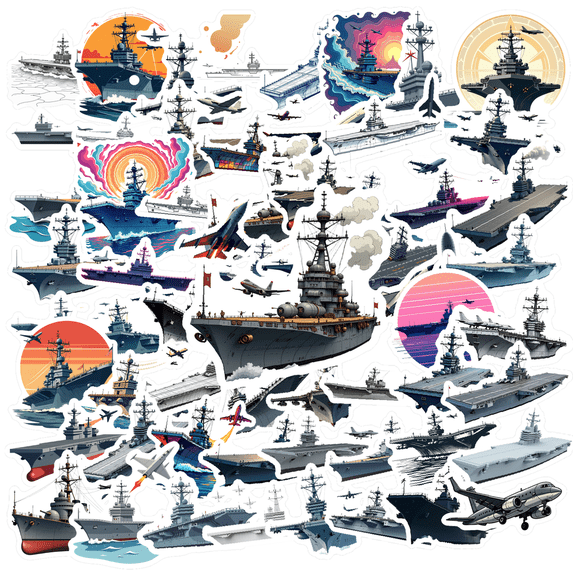 Hand - drawn Warship Theme Stickers, Waterproof Warship Theme Sticker for Water Bottle Laptop Phone Cases Planner Skateboard Luggage Helmet Party Favor Decor, Ideal for Adults Teens Teacher Rewards