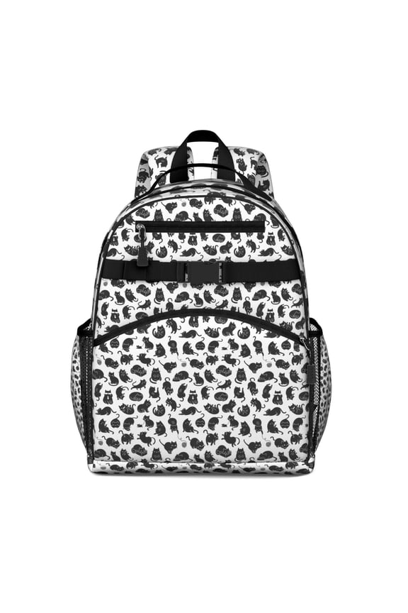 Hand-drawn Watercolor Cat Students Backpack Featuring Cat Print Design, Boho Cat Aesthetic, and Cats & Hearts Pattern