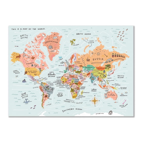 Hand-drawn World Map Art Print – Whimsical Illustrated Poster, Educational Wall Decor For Kids & Travelers, Unique, Poster Only