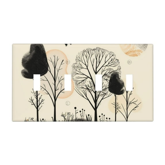 Hand drawn forest Switch Cover Decorative Wall Plate / 4-Gang 4-Toggle / Standard Size 4.5x8 in