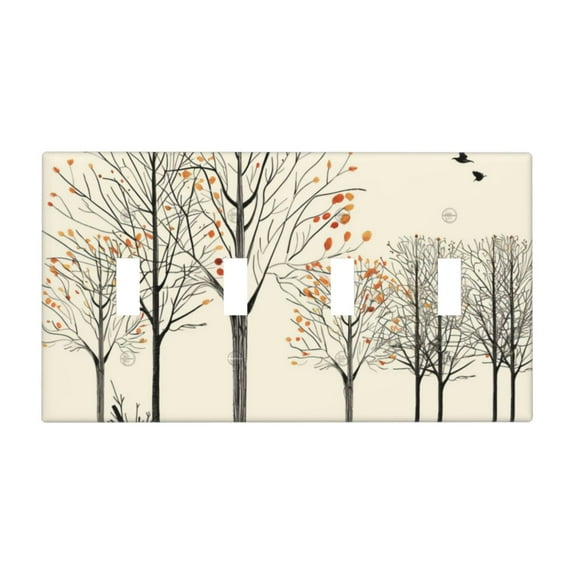 Hand drawn forest Switch Cover Decorative Wall Plate / 4-Gang 4-Toggle / Standard Size 4.5x8 in