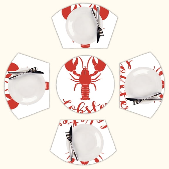 Hand drawn lobster logo Round Table Placemats Set Of 5 Wedge Table Mats Washable Heat Resistant Place Mat For Dining Table Kitchen Farmhouse Restaurant