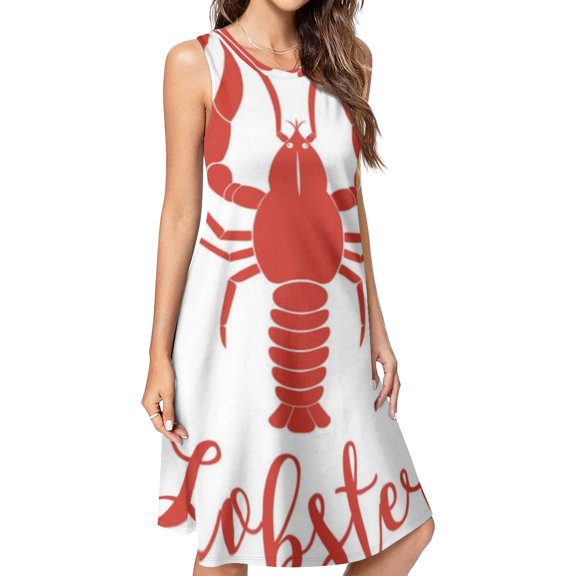 Hand drawn lobster logo Spring Summer Dresses for Women Fashion T-shirt Dress Casual Sleeveless Loose Sundress with Pockets