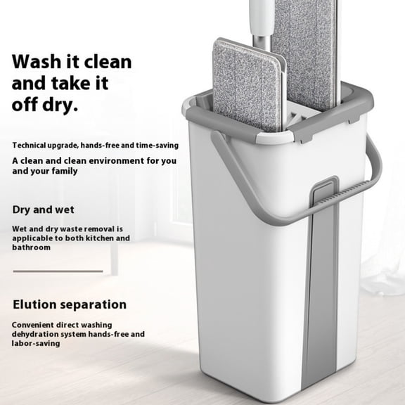 Hand-free Flat Mop With Wring Dryer Set, Dry And Wet Dual-purpose, Household, With 3 Washable Microfiber Pads