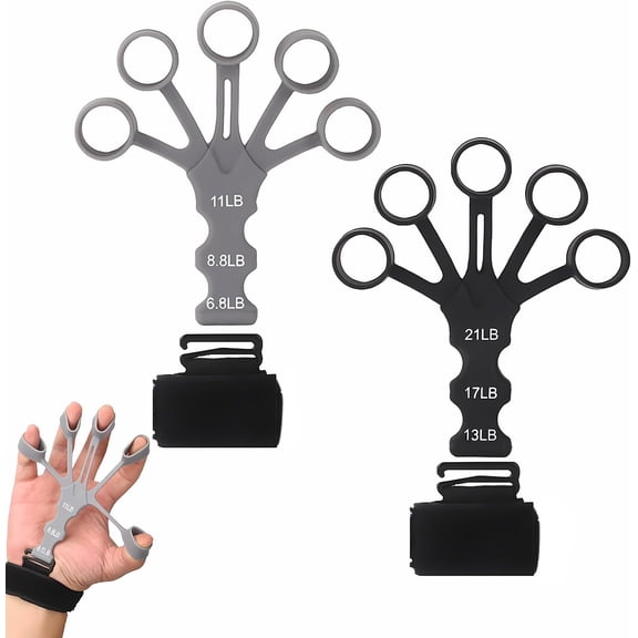 Hand grip strength enhancer set, adjustable resistance handles, finger extension exerciser, finger resistance band, grip rings, suitable for athletes and musicians.