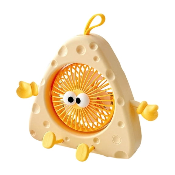 Hand held small fan, in the shape of a triangle cheese, with long-lasting wind power. Suitable for outdoor use in summer (yellow)