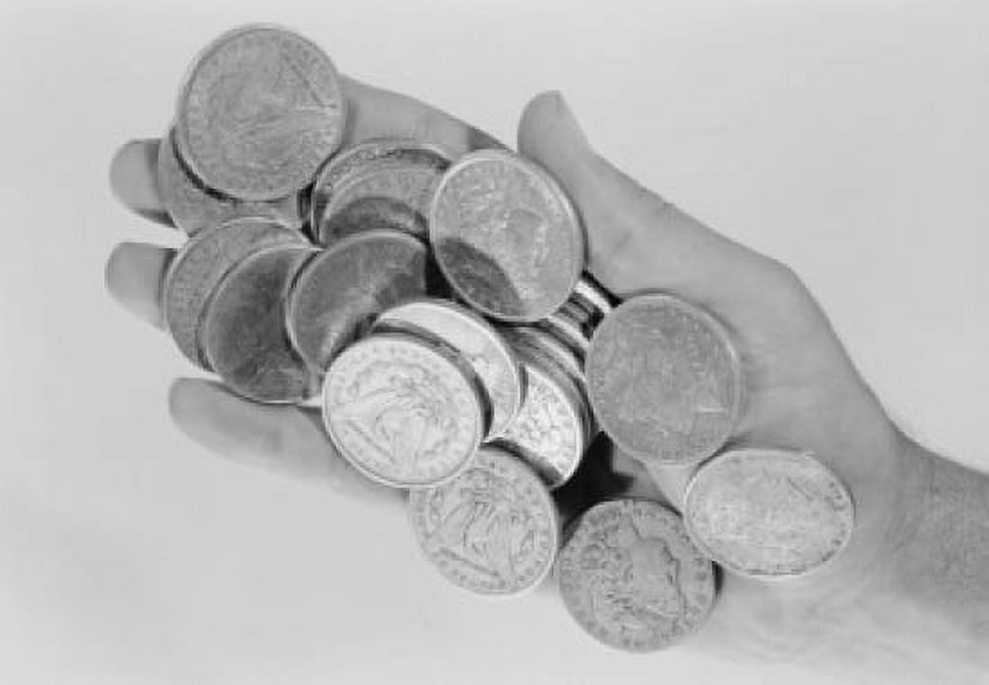 Hand holding old coins Canvas Art - (24 x 36)