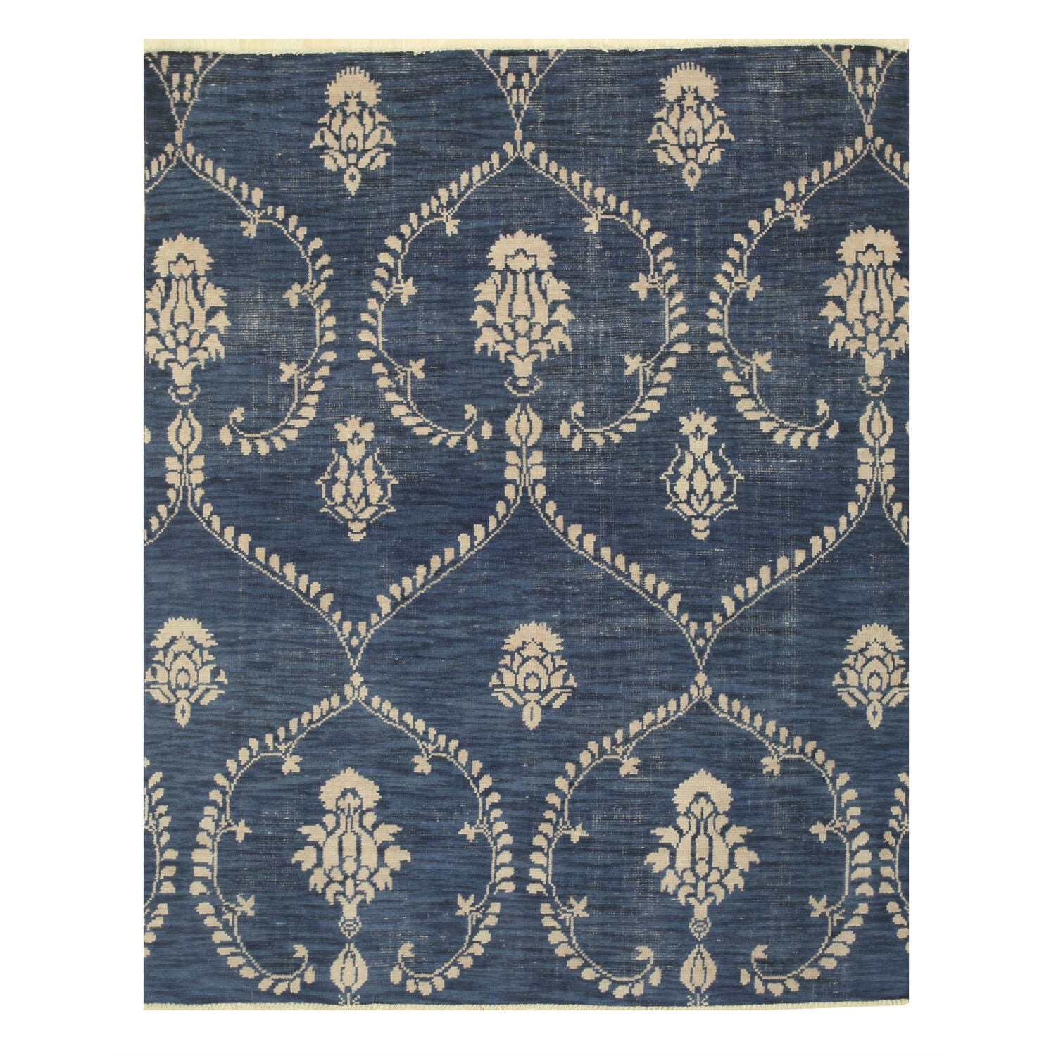 Hand-Knotted Blue Wool 10' x 14' Traditional Rug