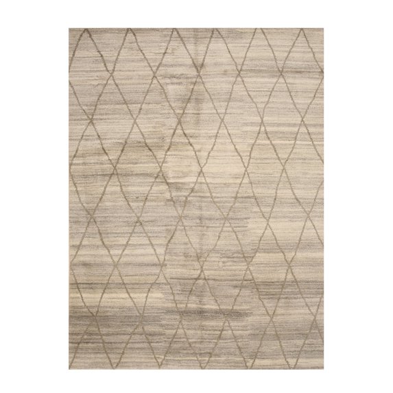 Hand-knotted Wool Ivory Transitional Trellis Trellis Moroccan Rug