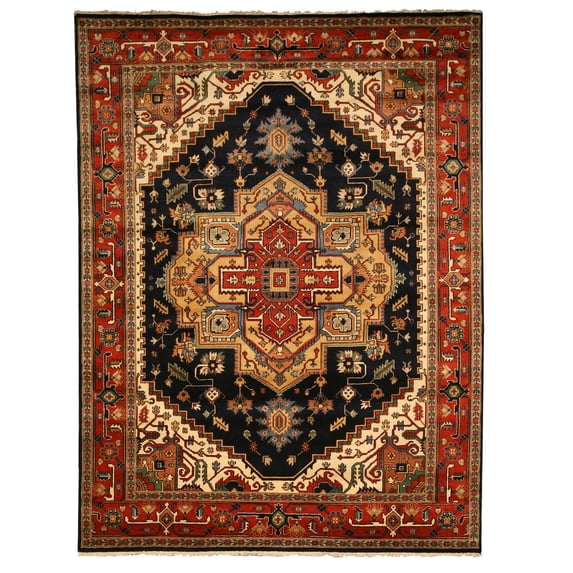 Hand-knotted Wool Navy Traditional Oriental Serapi Rug
