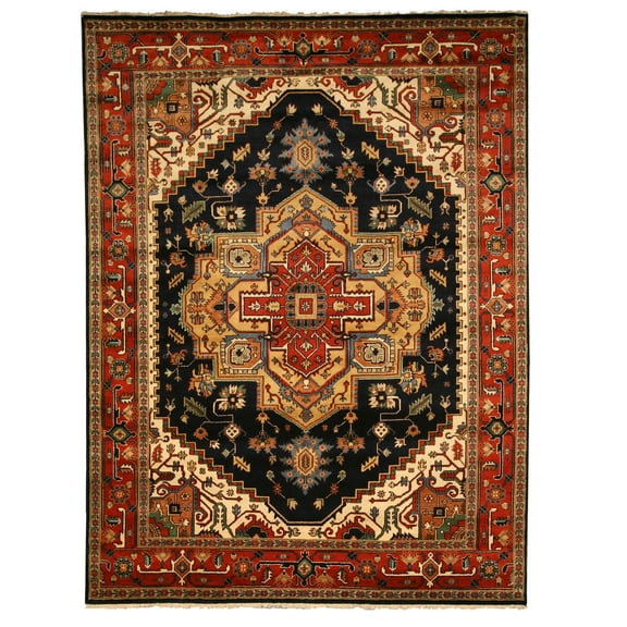 Hand-knotted Wool Navy Traditional Oriental Serapi Rug