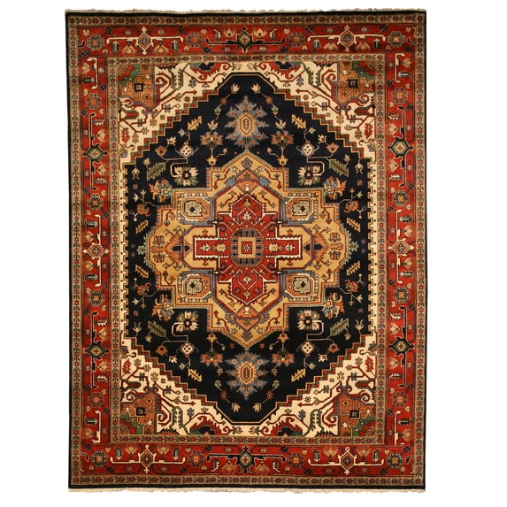 Hand-knotted Wool Navy Traditional Oriental Serapi Rug