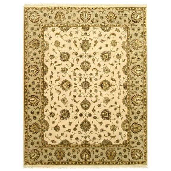 Hand-knotted Wool & Silk Beige Traditional Oriental Flower Jaipur Rug