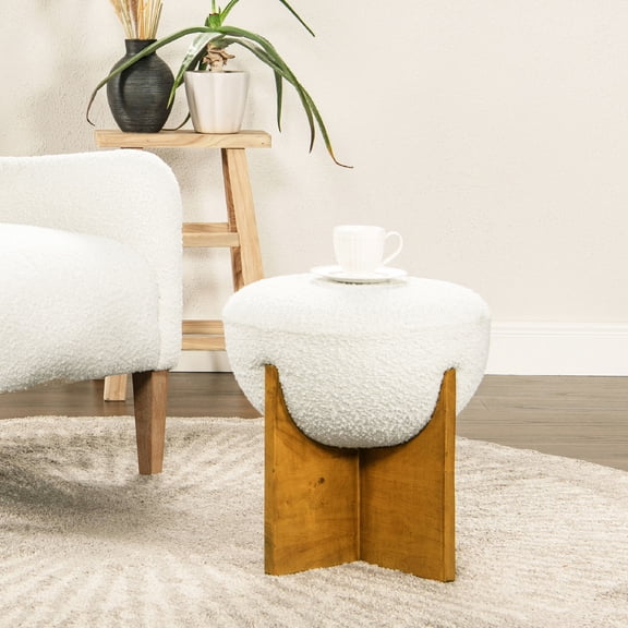 Hand - made 18.5" Boucle Ottoman with Foam Filler / Durable Seating Solution