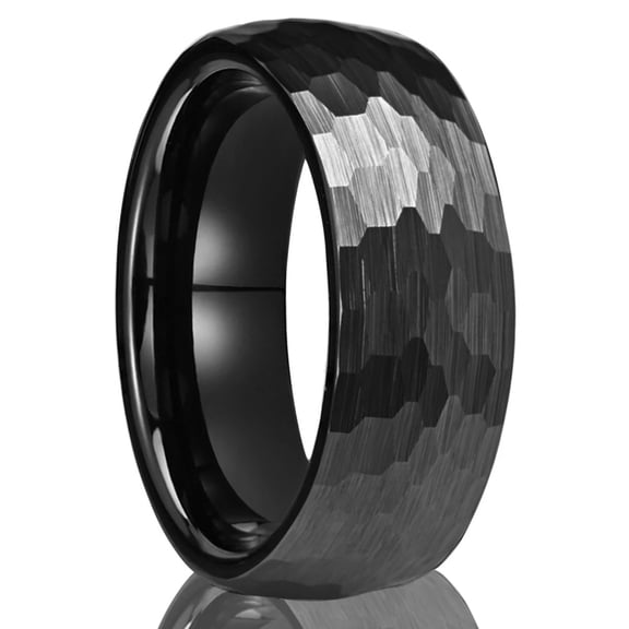 Hand-made Matte Surface Hammer Pattern Electric Black Tungsten Steel Ring