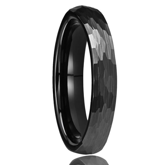 Hand-made Matte Surface Hammer Pattern Electric Black Tungsten Steel Ring