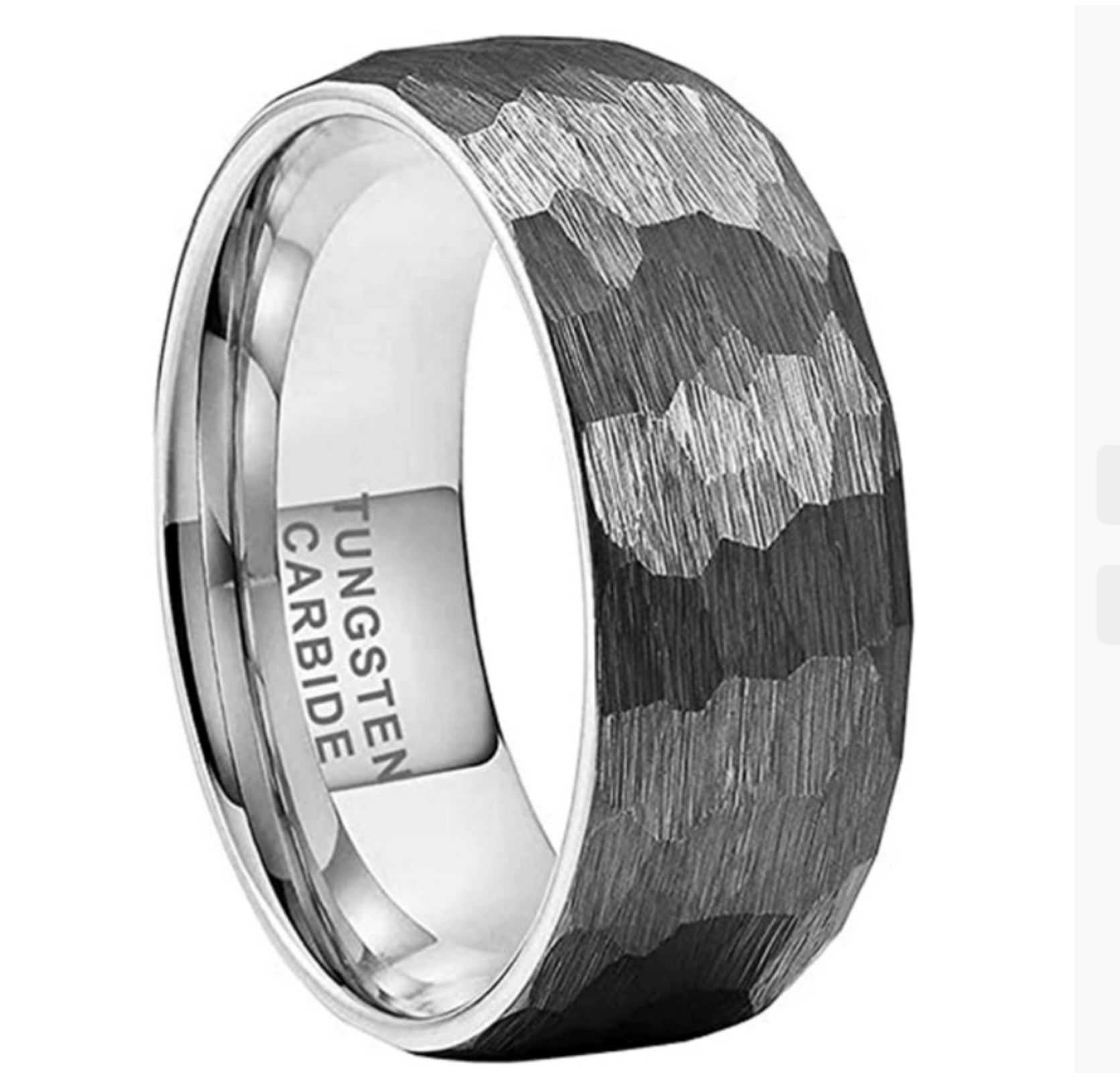Hand-made Matte Surface Hammer Pattern Tungsten Steel Ring Wedding Ring ...