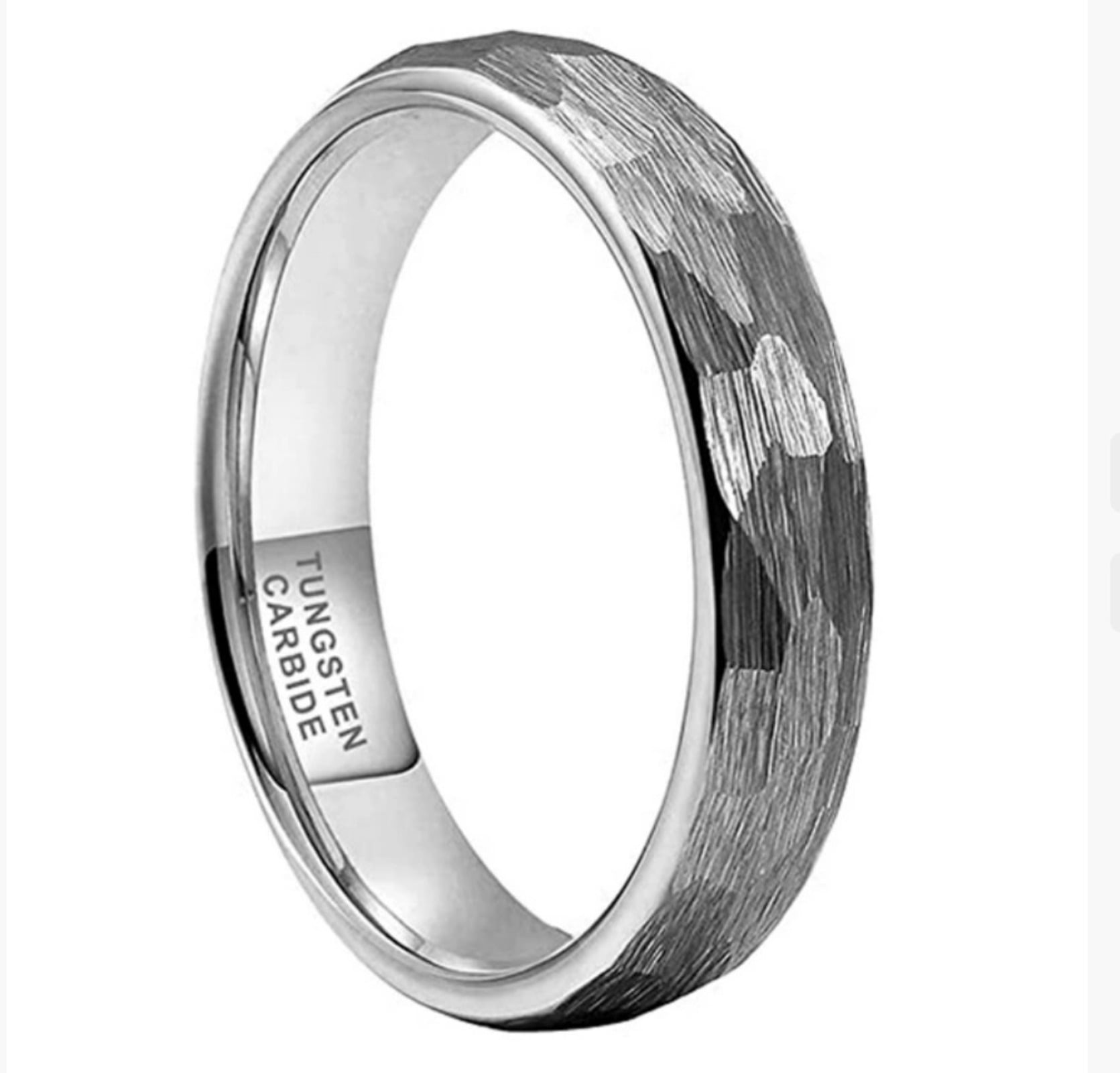 Hand-made Matte Surface Hammer Pattern Tungsten Steel Ring Wedding Ring ...