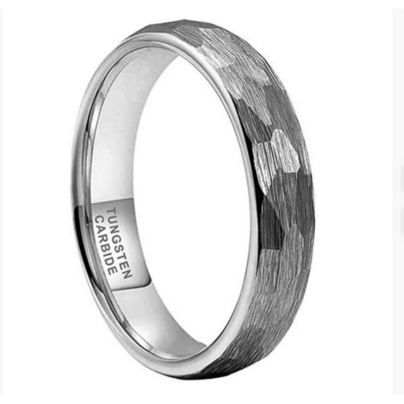 Hand-made Matte Surface Hammer Pattern Tungsten Steel Ring Wedding Ring ...
