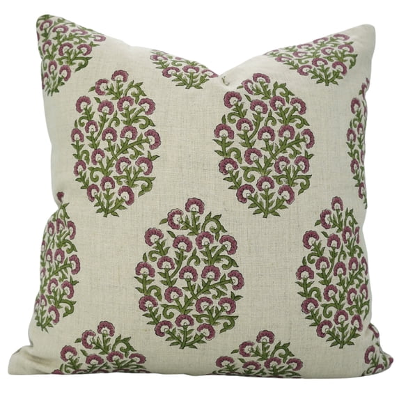 Hand made Pure Linen Pillow Covers with Hand Block Prints By Fabdivine, 16X16, Guldasta