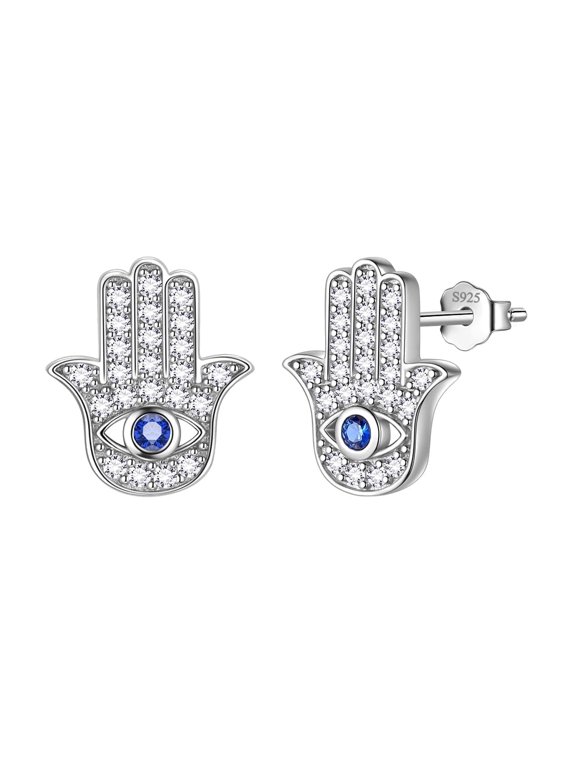 Hand of Fatima Earrings 925 Sterling Silver Hamsa Hand Stud Earrings Protection Amulet Jewelry Gifts for Women Hipunk