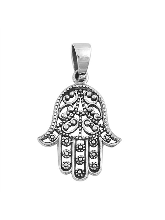 Hand of God Intricate Filigree Hamsa Pendant .925 Sterling Silver Bead Charm Jewelry Female Unisex
