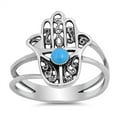 thumbnail image 1 of Hand of God Simulated Turquoise Filigree Ring .925 Sterling Silver Hamsa Band Blue CZ Female Size 6, 1 of 4