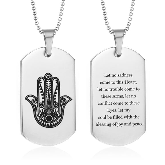 Hand of Hamsa Necklace for Men Women,Stainless Steel Hamsa Prayer Dog Tag Evil Eye Hamsa Hand Pendant Necklace Amulet Jewelry Gift