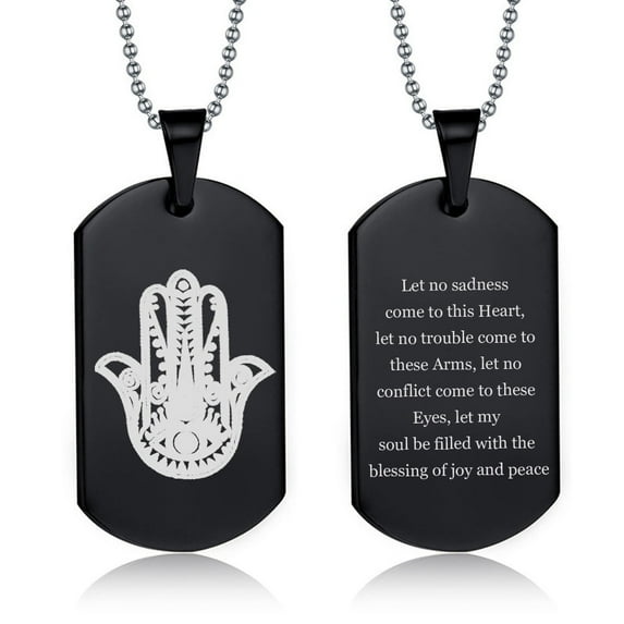 Hand of Hamsa Necklace for Men Women,Stainless Steel Hamsa Prayer Dog Tag Evil Eye Hamsa Hand Pendant Necklace Amulet Jewelry Gift