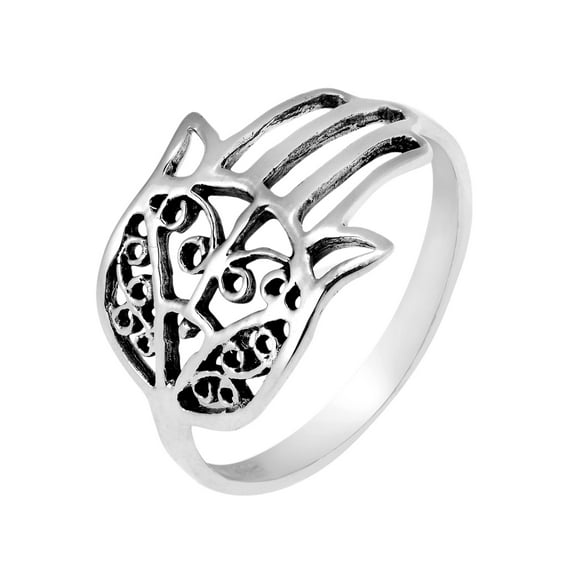 Hand of Hamsa Protection Filigree Sterling Silver Ring