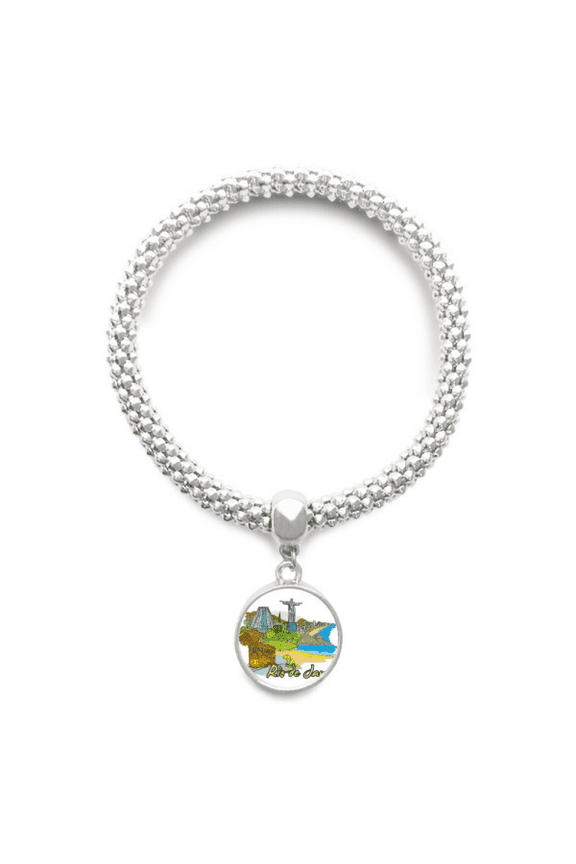 Hand-painted Brazil Rio De Janeiro Sliver Bracelet Pendant Jewelry Chain Adjustable Bangle