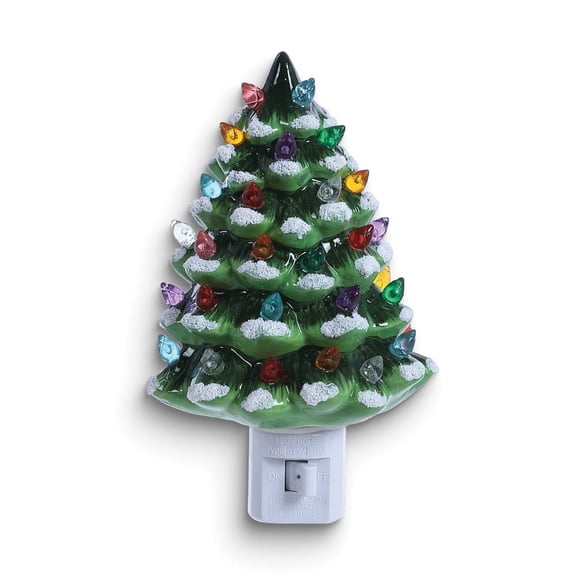 Hand-painted Ceramic Vintage Christmas Tree with Lights Plug In Night Light
